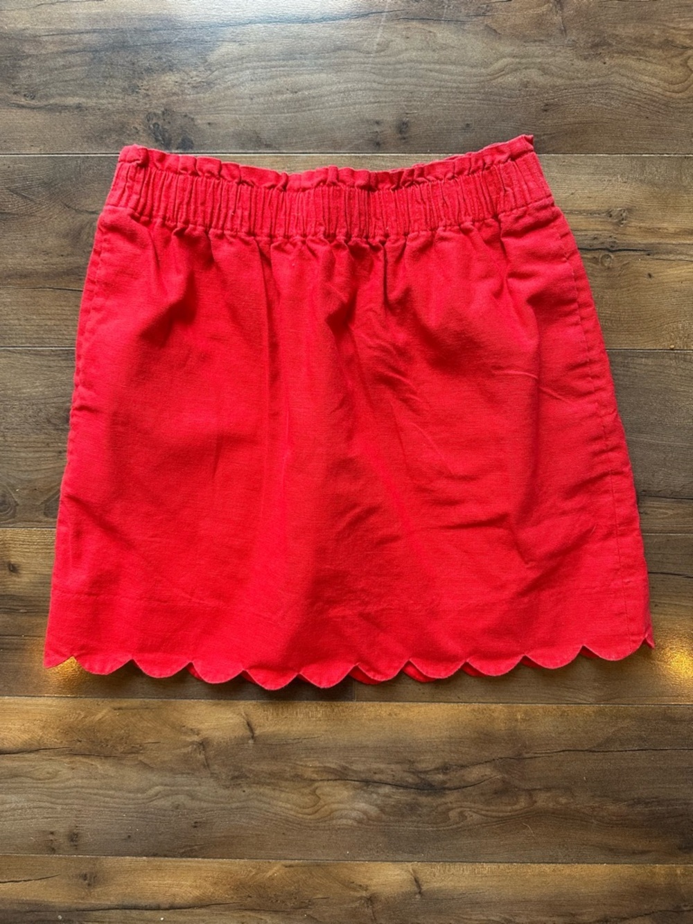 J.Crew Red Scalloped Hem Linen Blend Skirt Size 4 Elastic Waist